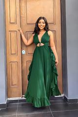 Elegant Ruffle High Waist Crop Top Spaghetti Strap Dress