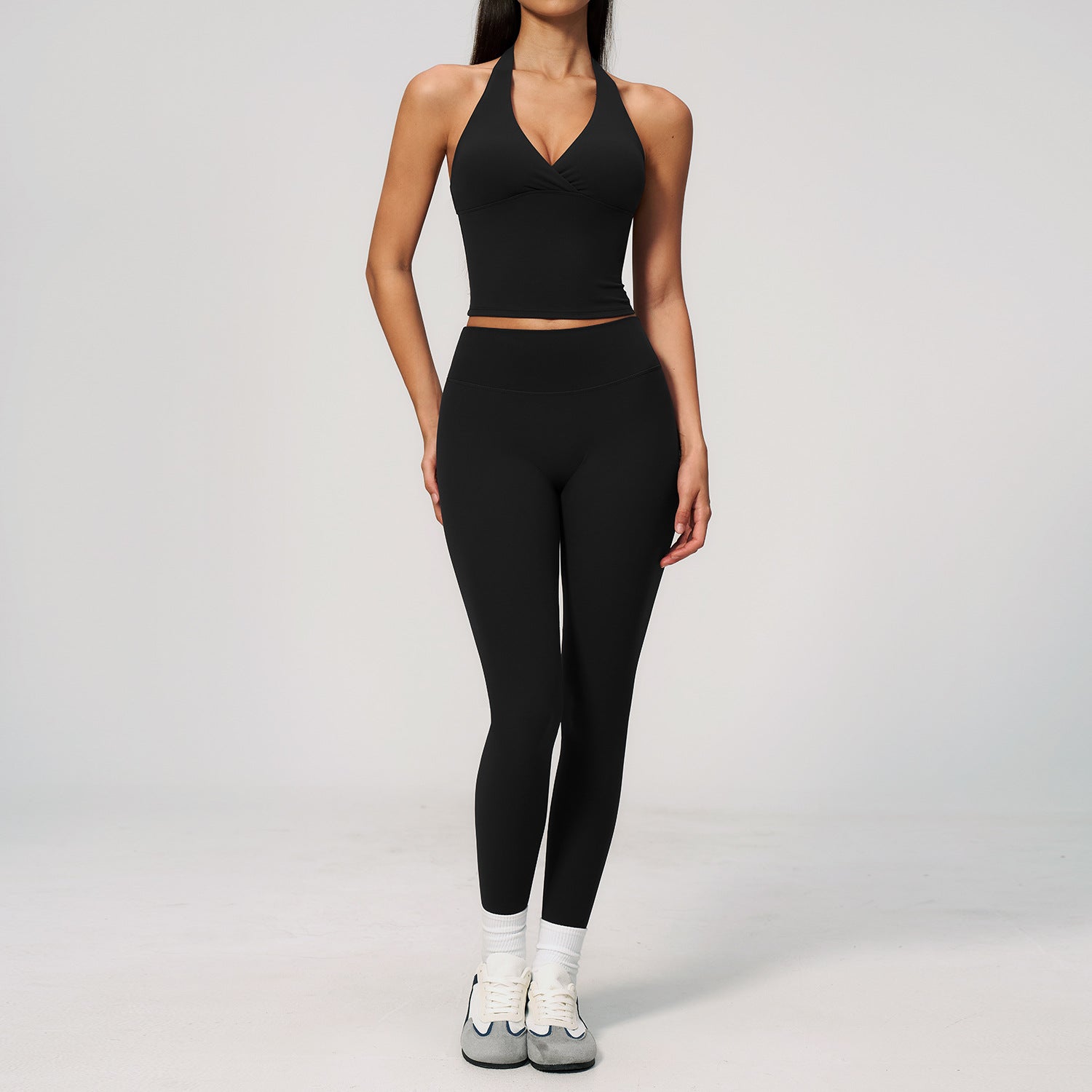 Brushed Deep V Plunge Halter High Waist Yoga Clothes