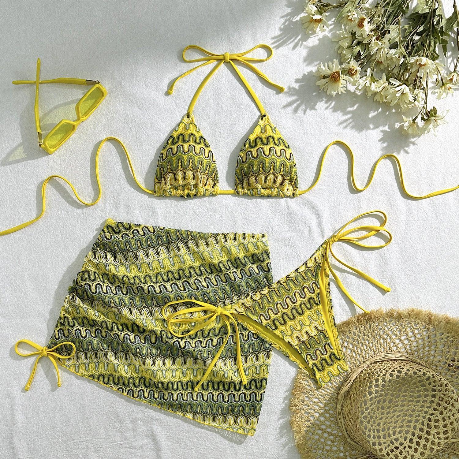 Embroidery Gradient Sexy Three Piece Swimsuit