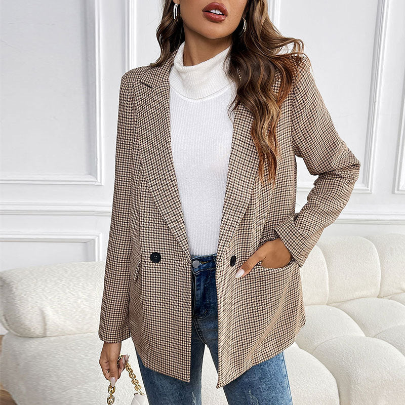 Autumn One Button Houndstooth Blazer