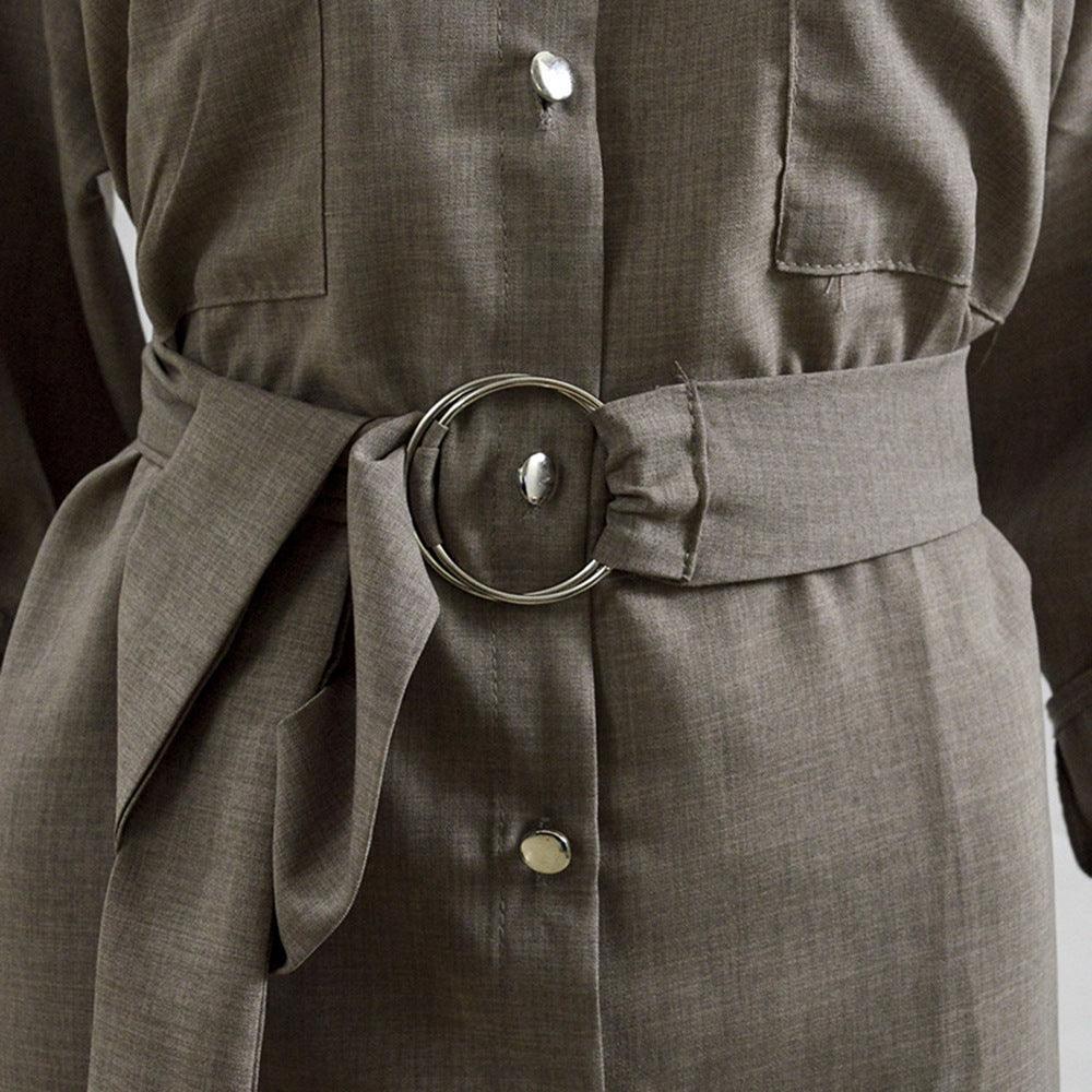 Cardigan Solid Color Rolled Sleeves Shirt Dress