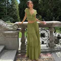 French Women Sexy Lace Chiffon Cardigan skirt sets