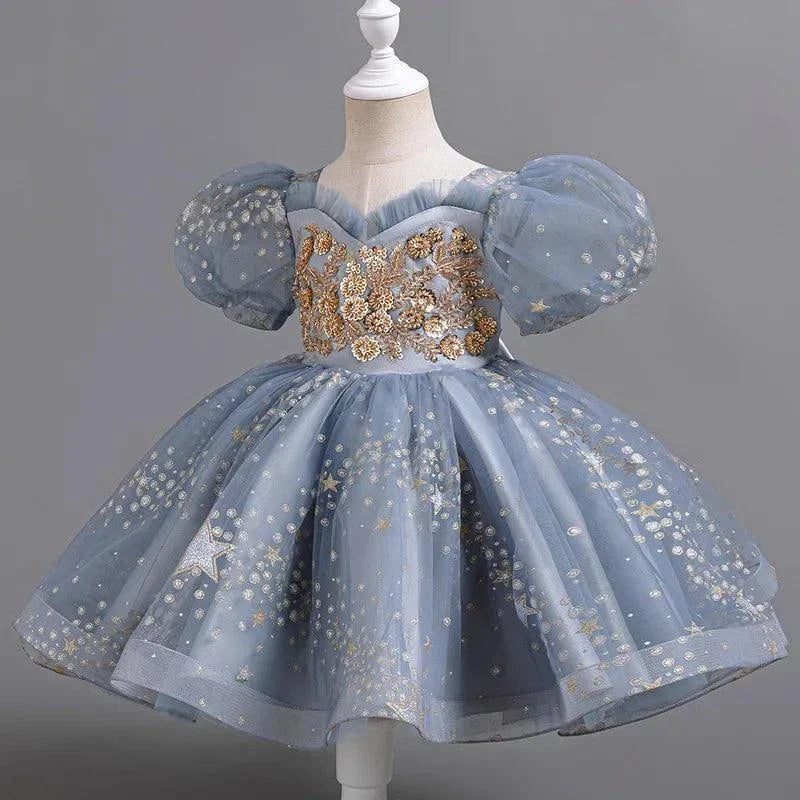 Girls Sequin Short Sleeve Lace Party Dresses