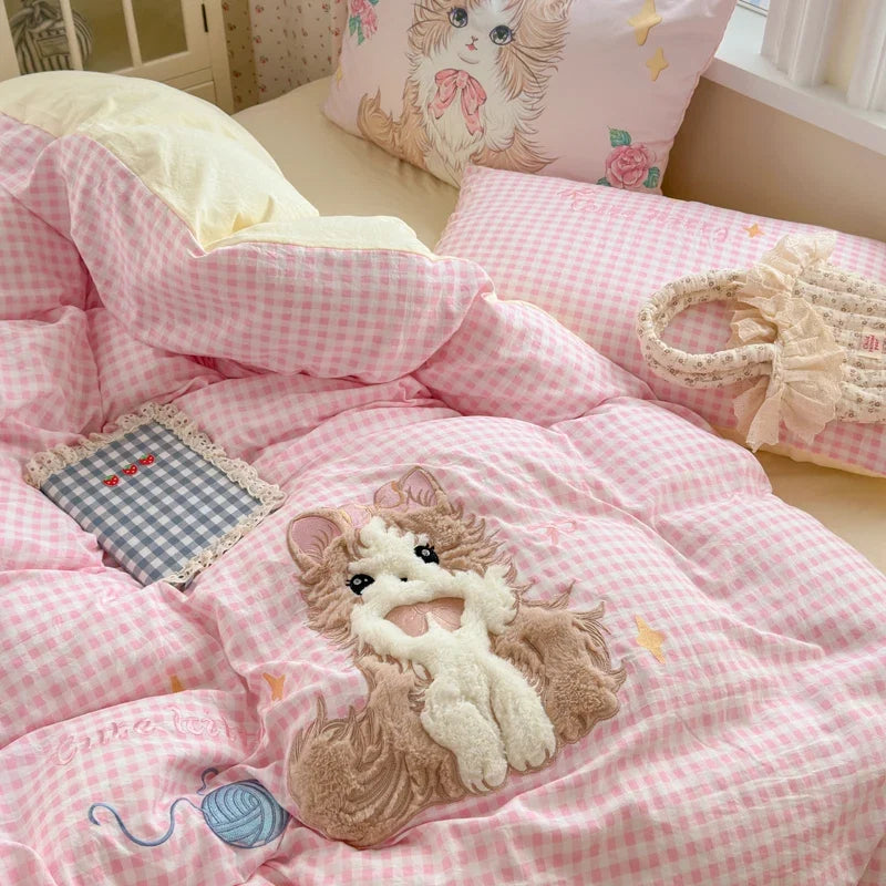 Cute Cartoon's Bow Towel Embroidery Girls Bedding Set