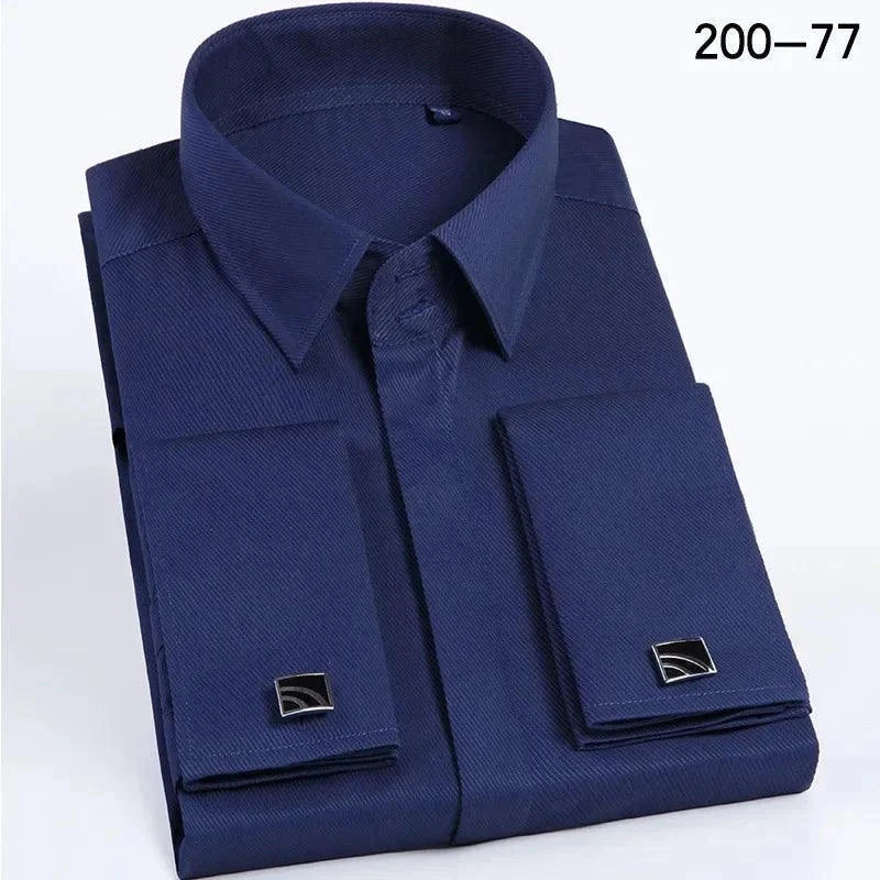 High Quality Hidden Button Men's Long Sleeve Shirts (Cufflinks Included)