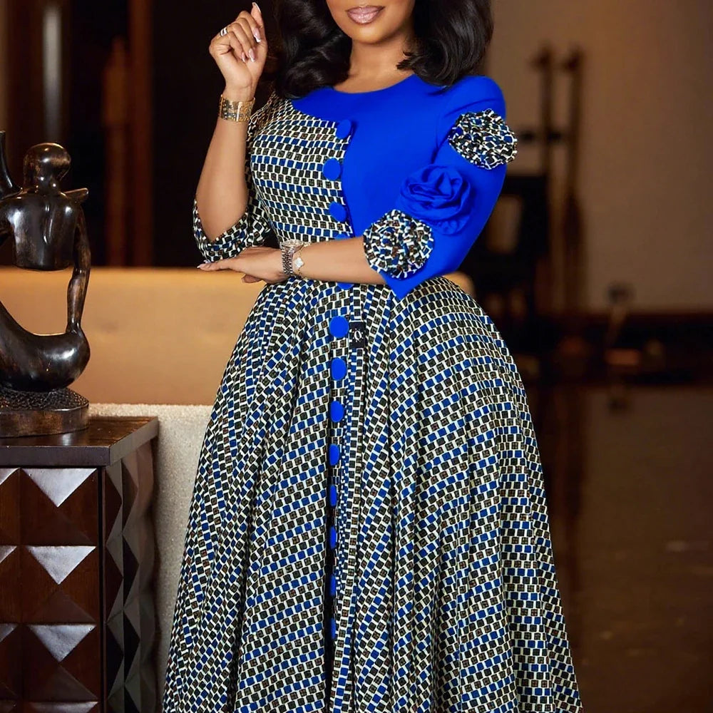 Elegant Fall Fashion African 3/4 Sleeve Party Dress