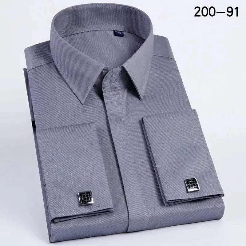 High Quality Hidden Button Men's Long Sleeve Shirts (Cufflinks Included)