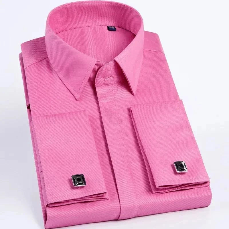 High Quality Hidden Button Men's Long Sleeve Shirts (Cufflinks Included)