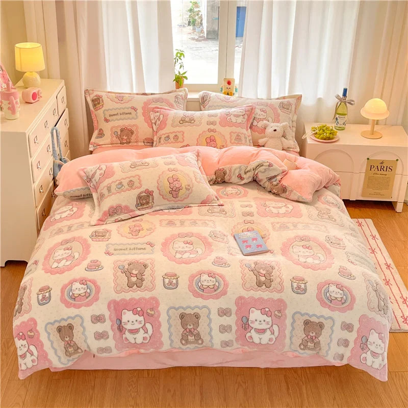 Cute Bear Duvets Cover Soft Blanket (No Pillowcase)