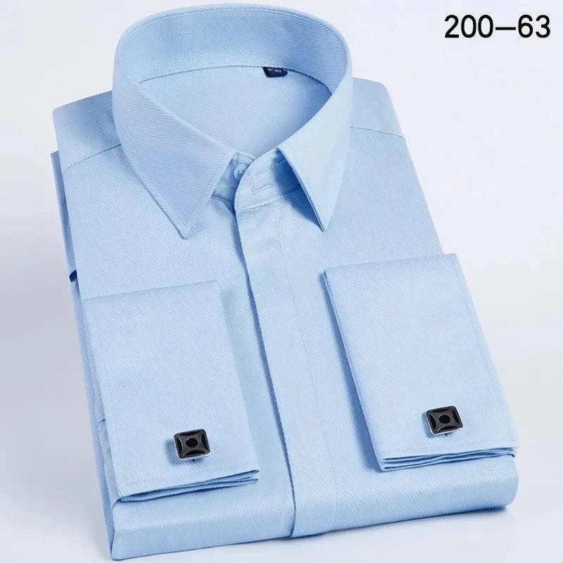 High Quality Hidden Button Men's Long Sleeve Shirts (Cufflinks Included)