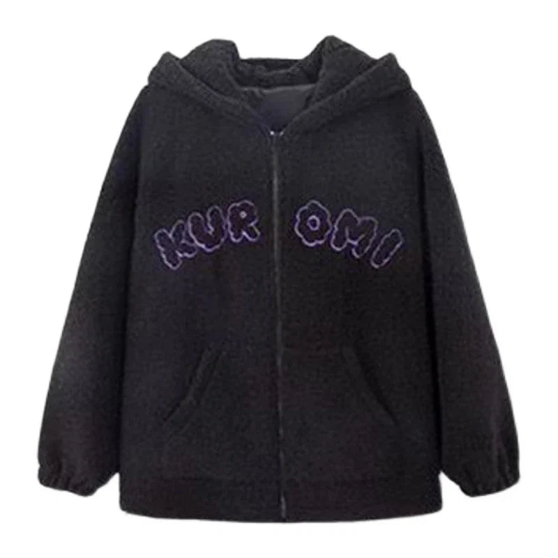 Anime Kuromi Women Black Embroidery Hoodies