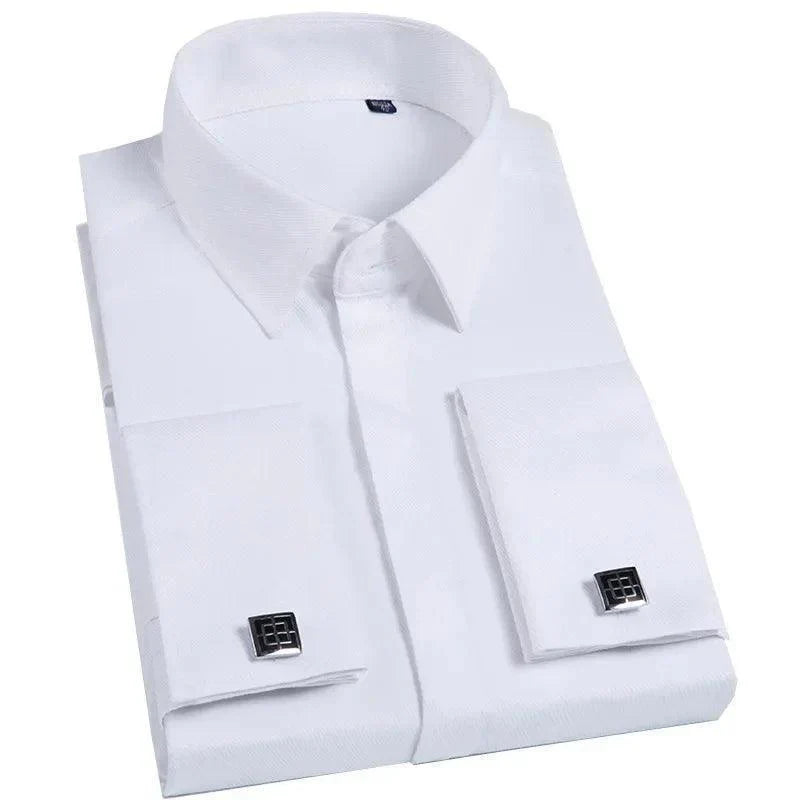 High Quality Hidden Button Men's Long Sleeve Shirts (Cufflinks Included)
