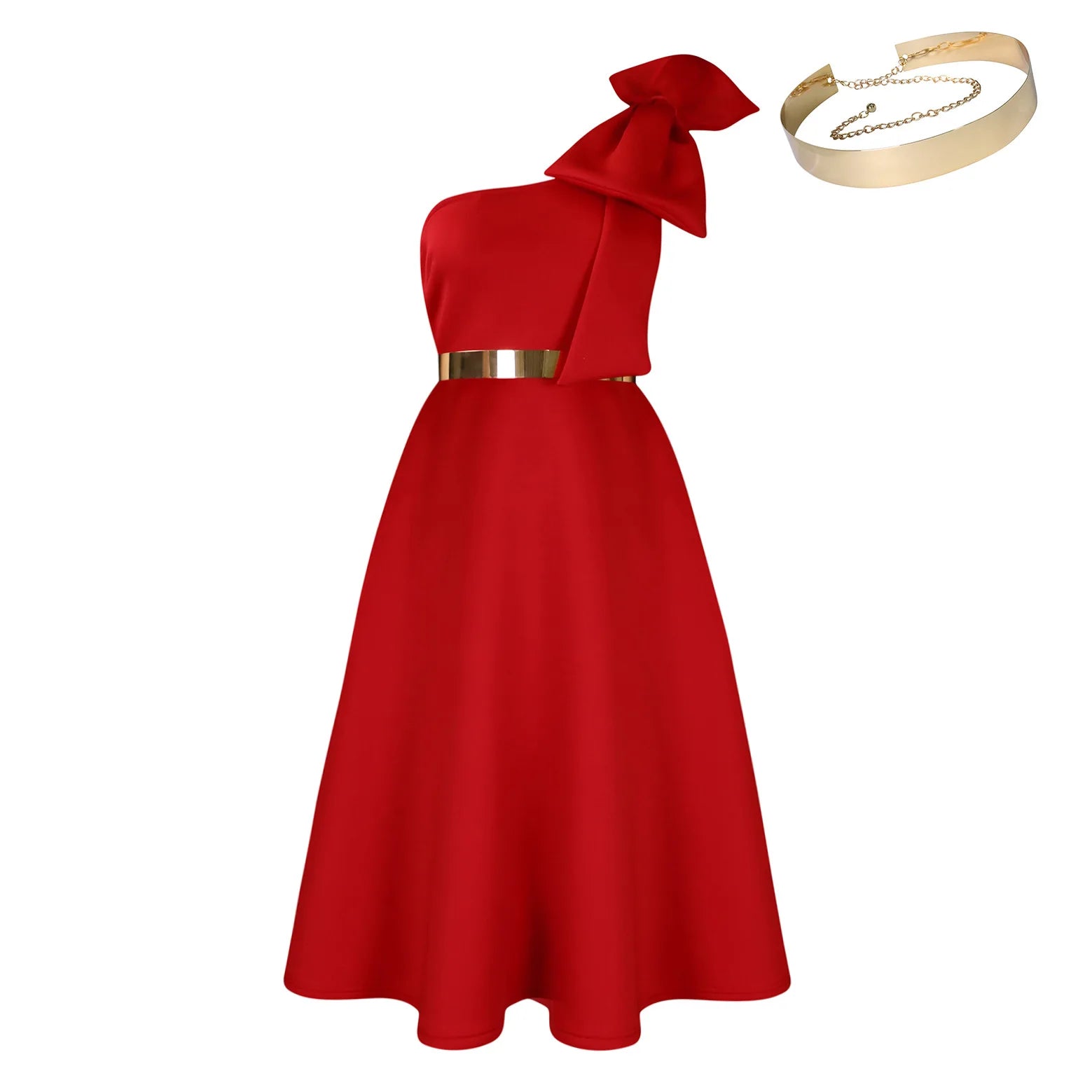 French One Shoulder A Line Pleated Party Dress