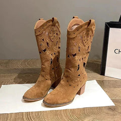 Autumn Chunky Heels Knee High Cowboy Boots