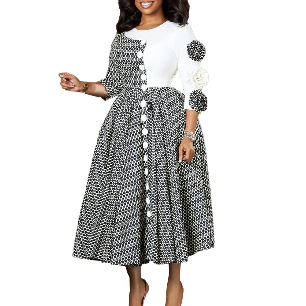 Elegant Fall Fashion African 3/4 Sleeve Party Dress