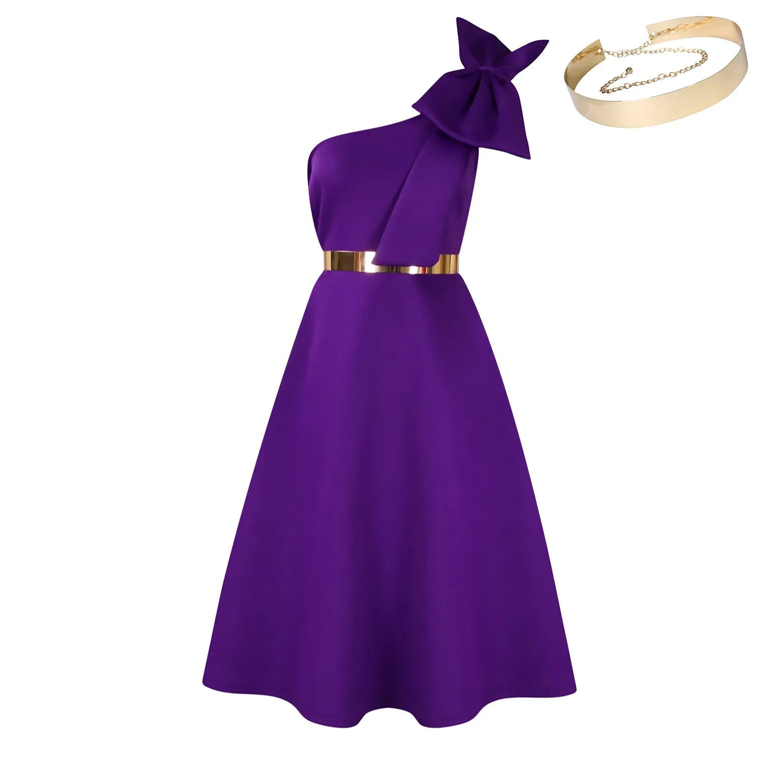 French One Shoulder A Line Pleated Party Dress