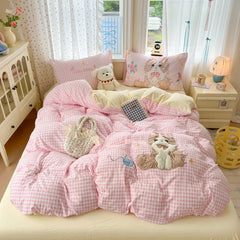Cute Cartoon's Bow Towel Embroidery Girls Bedding Set