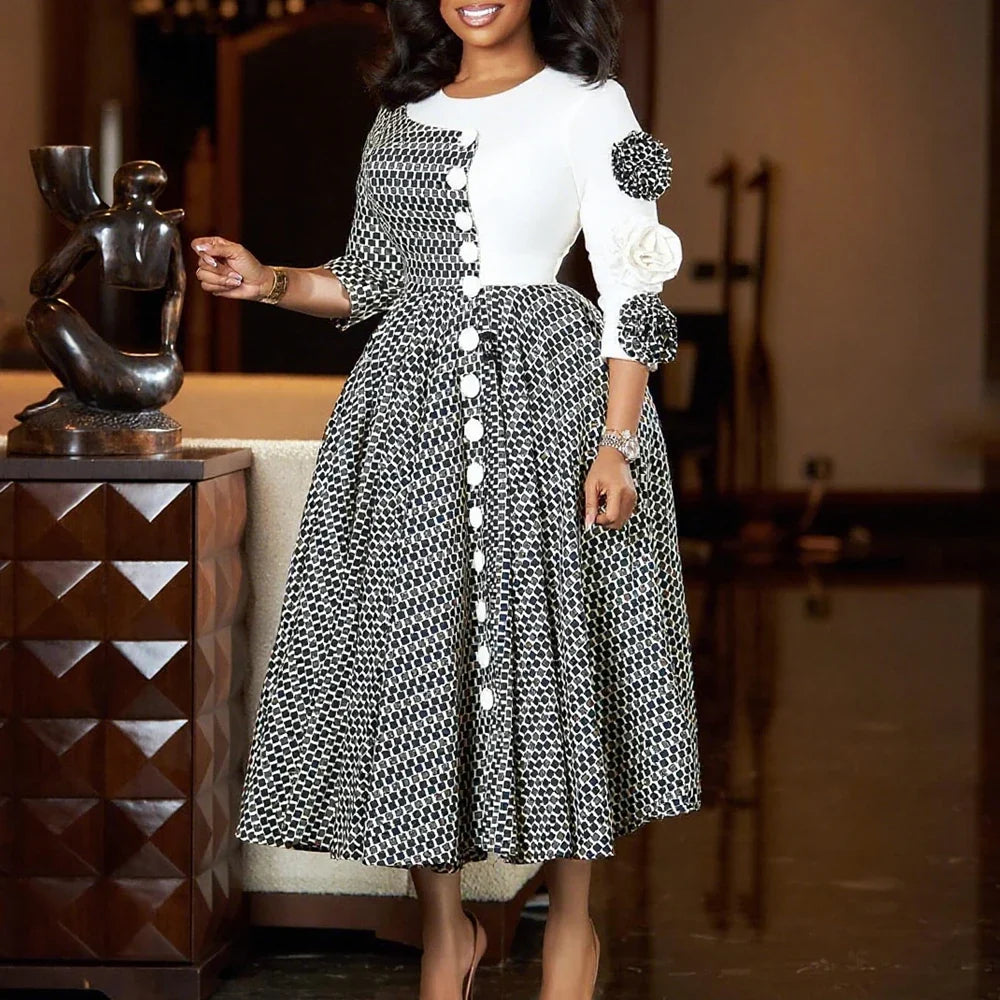 Elegant Fall Fashion African 3/4 Sleeve Party Dress