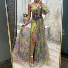 Elegant One Shoulder Tie-dye Ball Gown Evening Dress