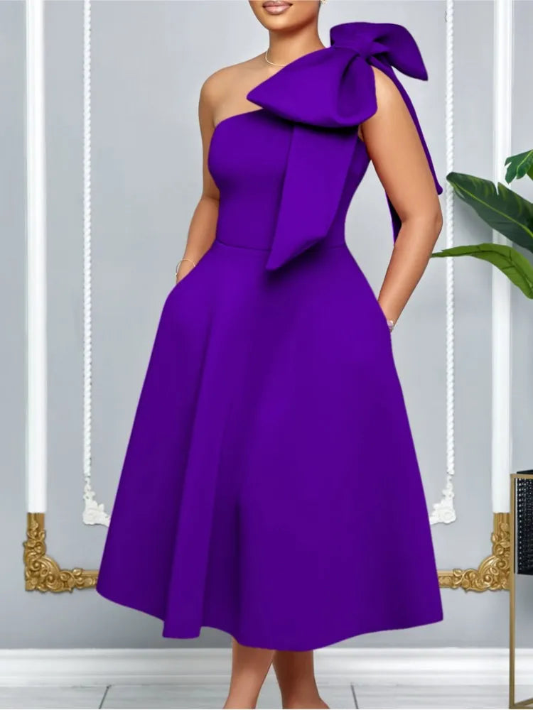 French One Shoulder A Line Pleated Party Dress