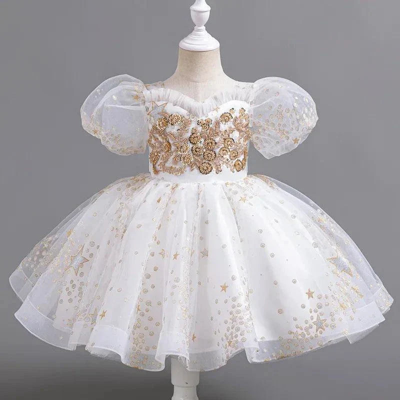 Girls Sequin Short Sleeve Lace Party Dresses
