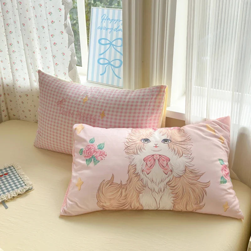 Cute Cartoon's Bow Towel Embroidery Girls Bedding Set