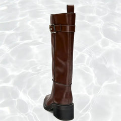 British Style Women Brown Knee Boots