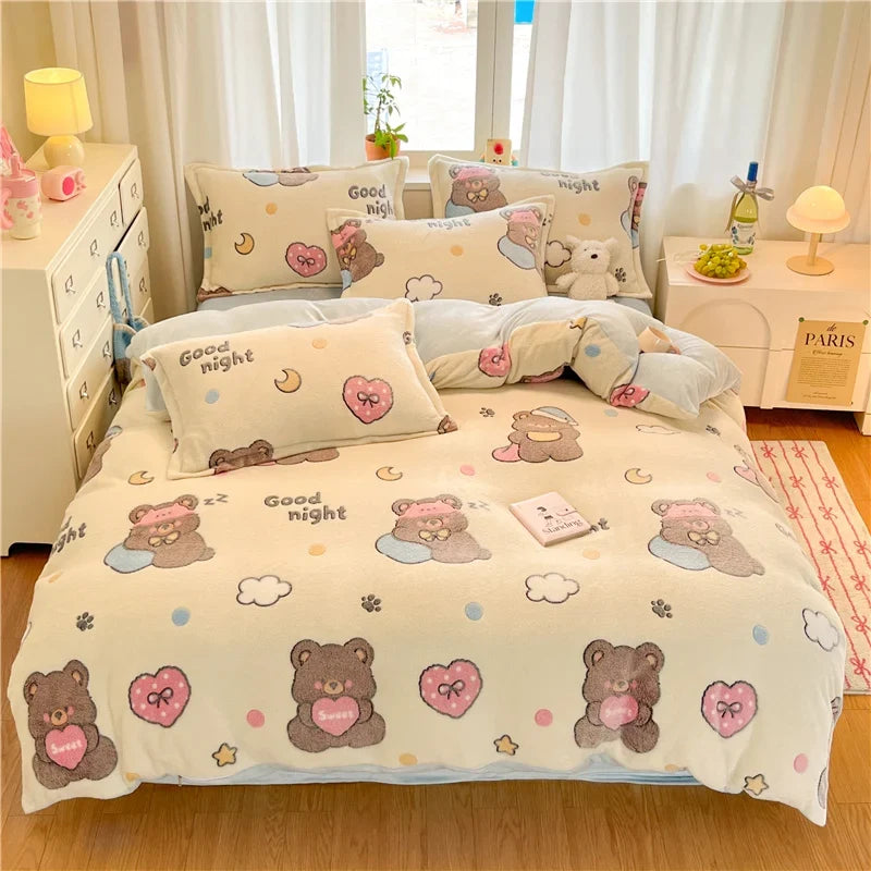Cute Bear Duvets Cover Soft Blanket (No Pillowcase)