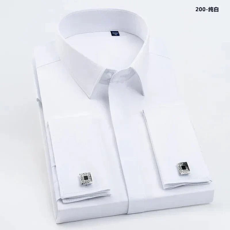 High Quality Hidden Button Men's Long Sleeve Shirts (Cufflinks Included)