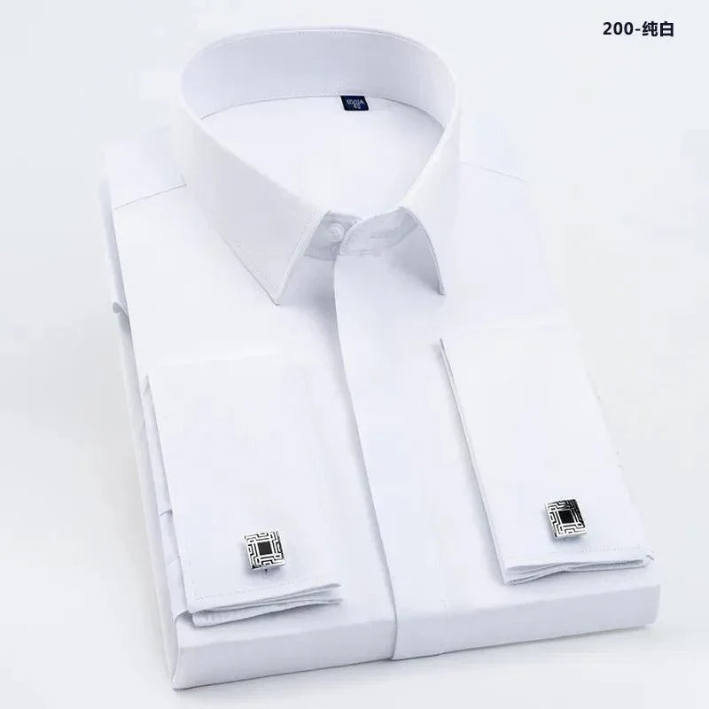 High Quality Hidden Button Men's Long Sleeve Shirts (Cufflinks Included)