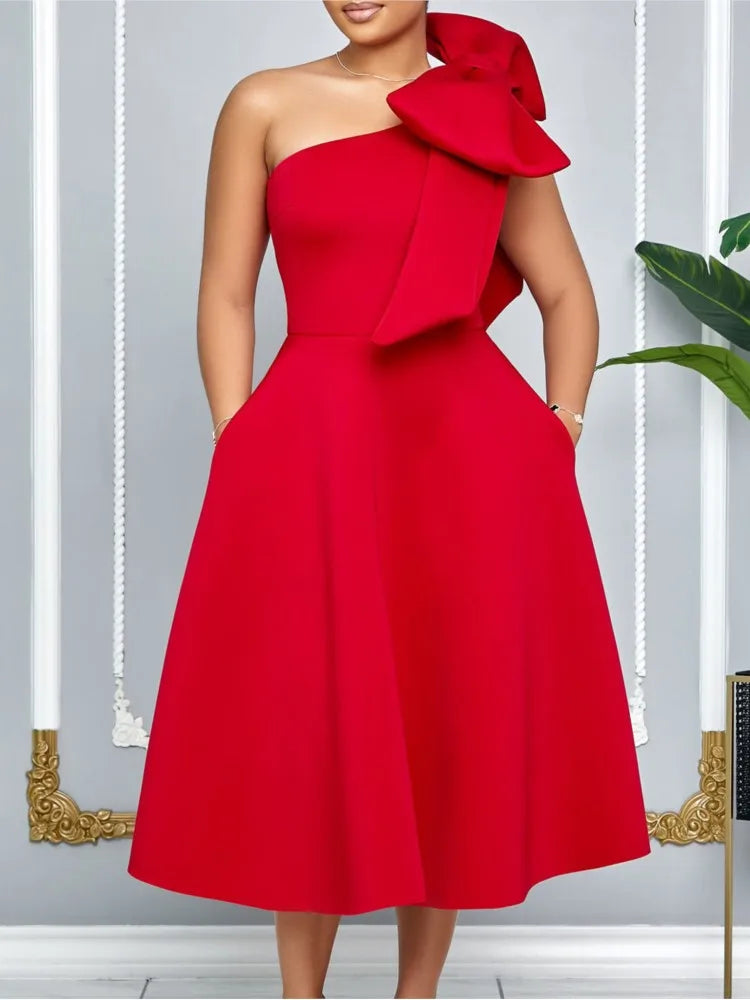 French One Shoulder A Line Pleated Party Dress
