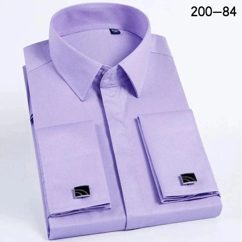 High Quality Hidden Button Men's Long Sleeve Shirts (Cufflinks Included)