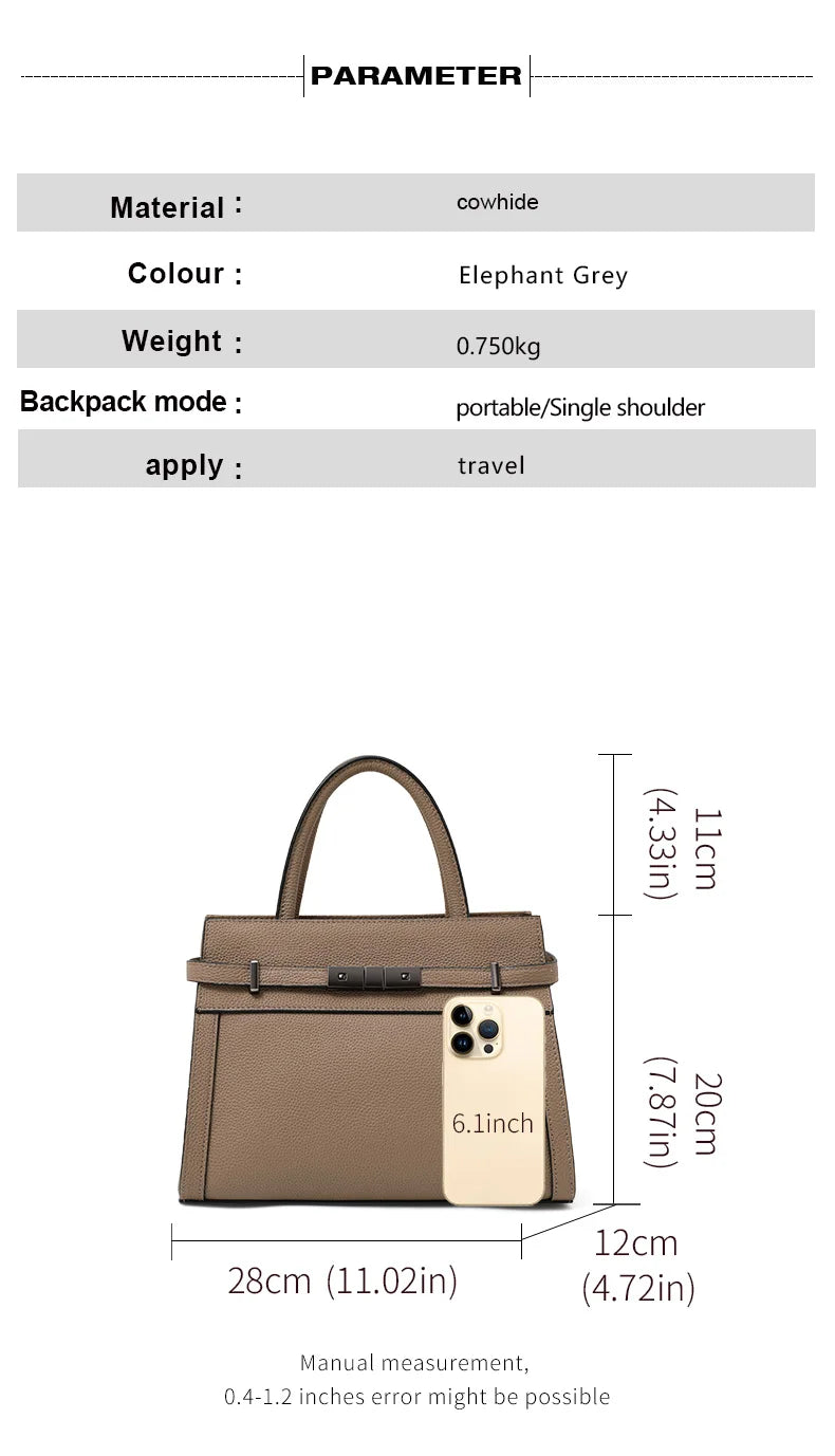 Genuine leather women's simple tote bag