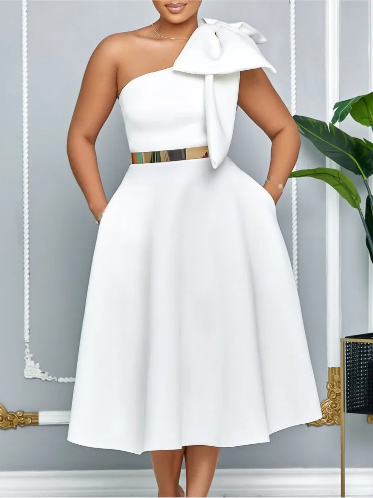 French One Shoulder A Line Pleated Party Dress