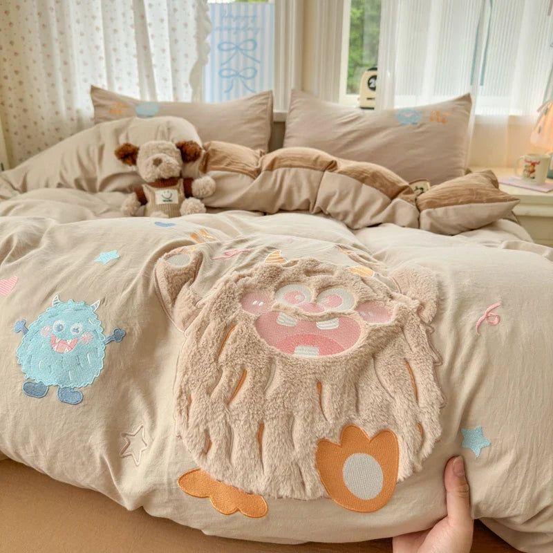 Cute Cartoon's Bow Towel Embroidery Girls Bedding Set