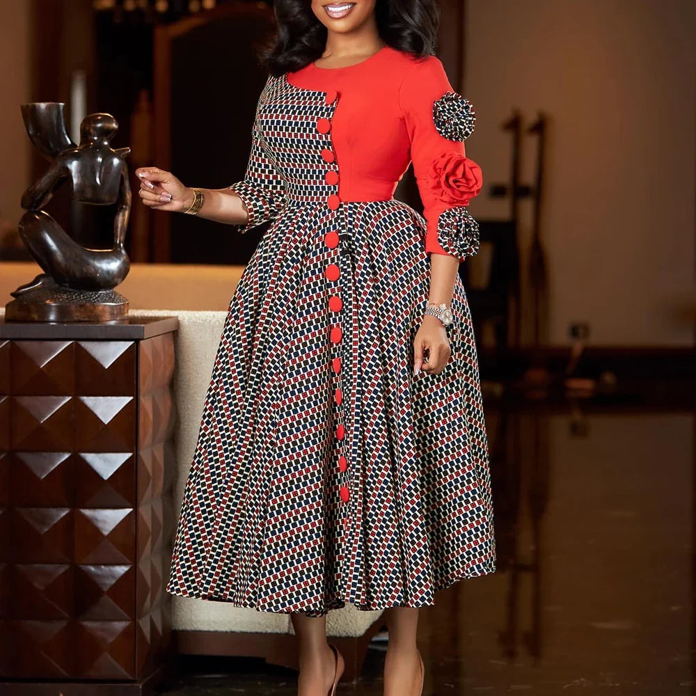 Elegant Fall Fashion African 3/4 Sleeve Party Dress