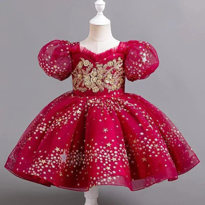 Girls Sequin Short Sleeve Lace Party Dresses