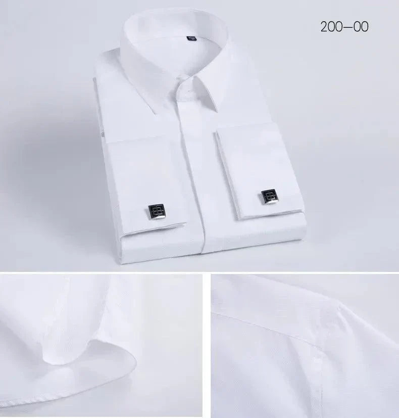High Quality Hidden Button Men's Long Sleeve Shirts (Cufflinks Included)