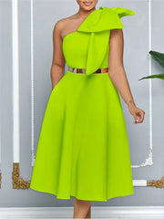 French One Shoulder A Line Pleated Party Dress