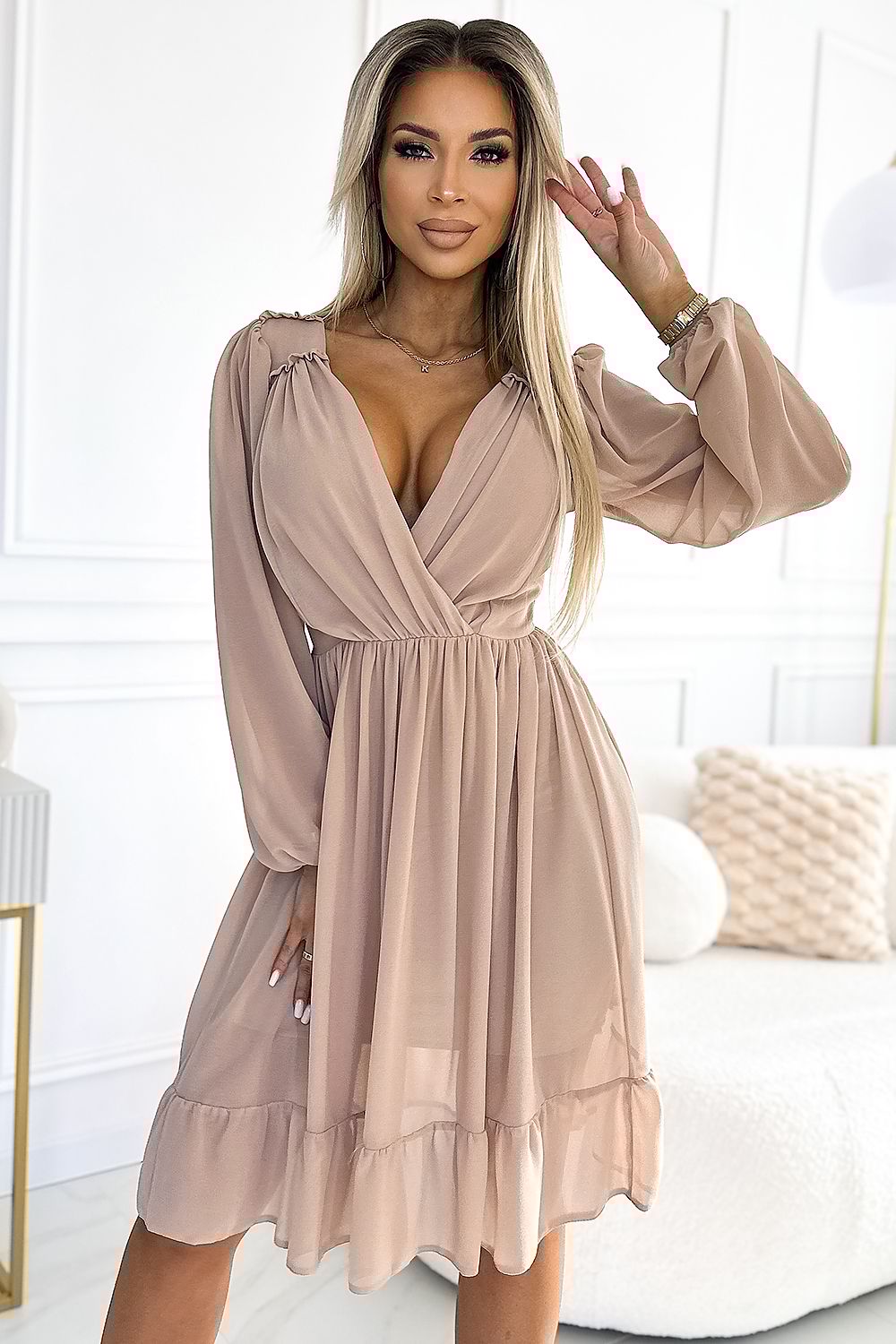 Chiffon Midi Long Sleeves Cocktail dress