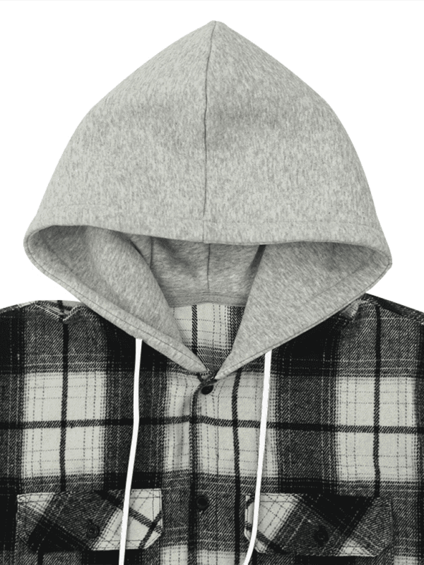 Casual Flannel Jacquard Long Sleeve Hooded Plaid Shirt