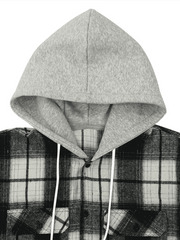 Casual Flannel Jacquard Long Sleeve Hooded Plaid Shirt