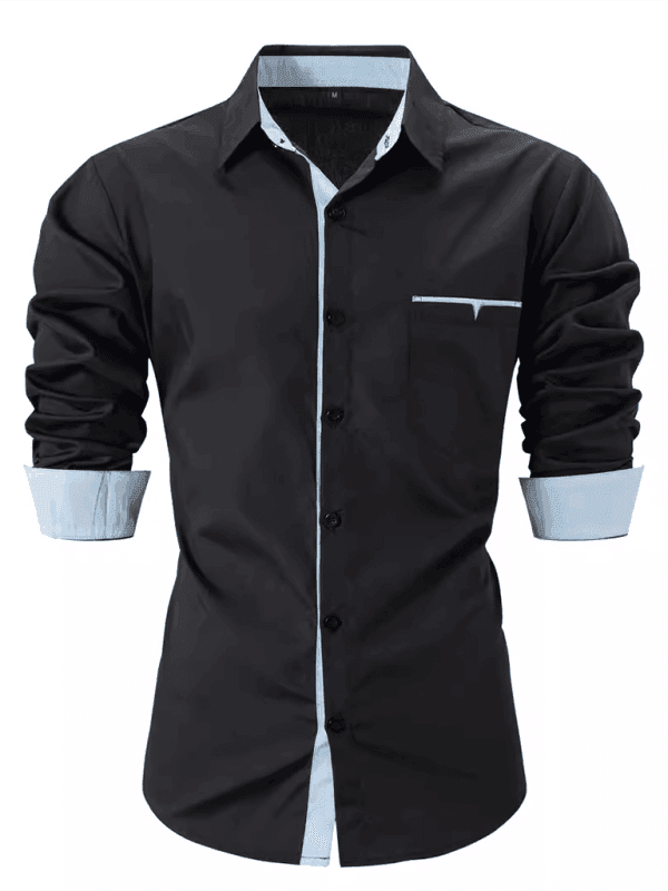 Casual lapel contrast color long sleeve shirt