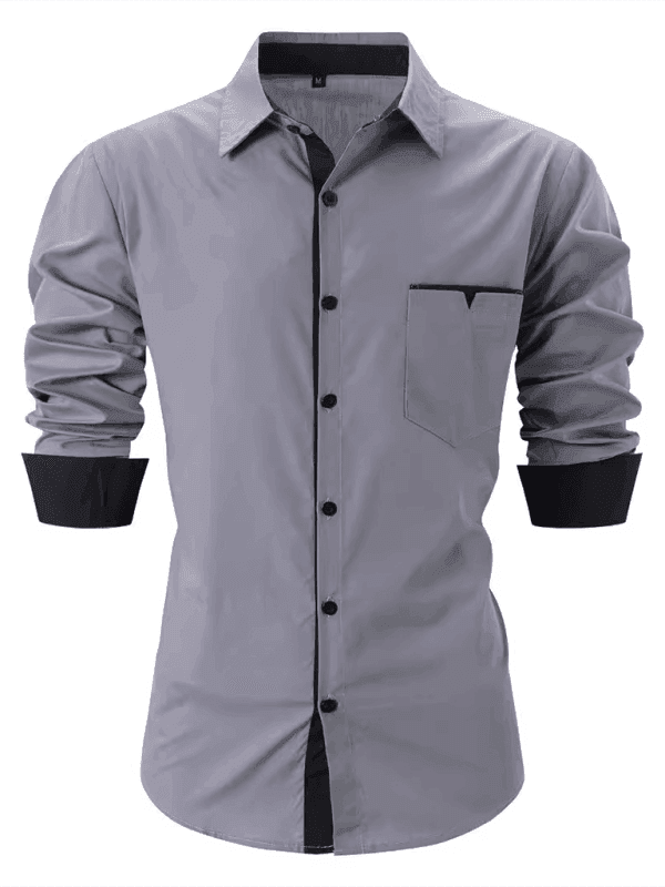 Casual lapel contrast color long sleeve shirt