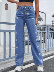 Fashion Embroidery Casual High Waist Straight Jeans Trousers