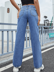 Fashion Embroidery Casual High Waist Straight Jeans Trousers