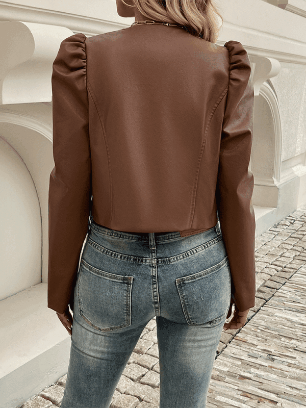 Casual cardigan solid color leather jacket