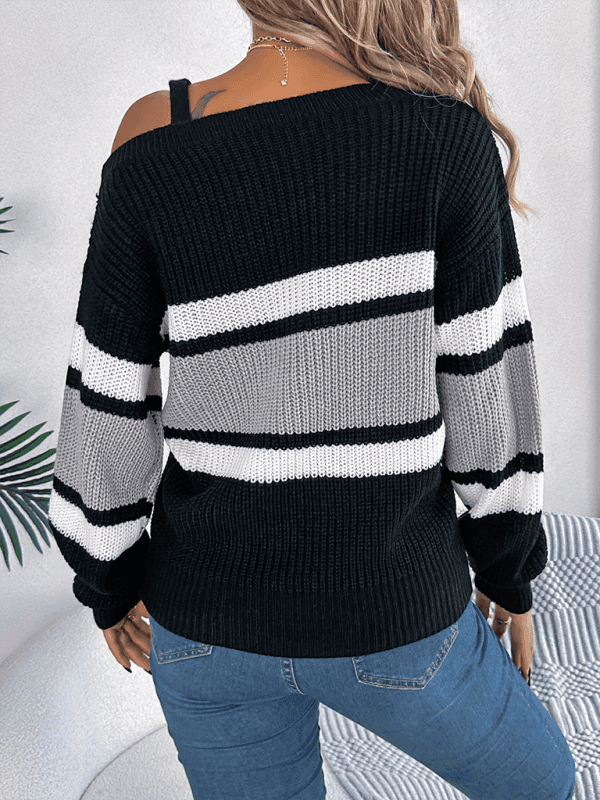 Casual Lantern Sleeve Metal Button Off Shoulder Pullover Sweater