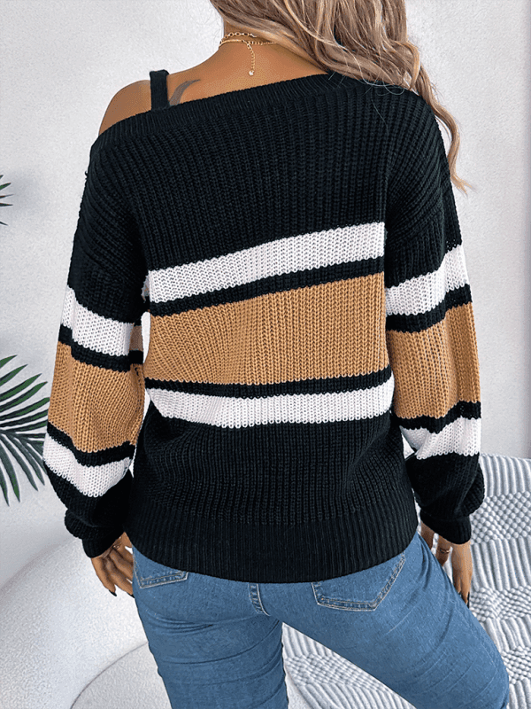 Casual Lantern Sleeve Metal Button Off Shoulder Pullover Sweater