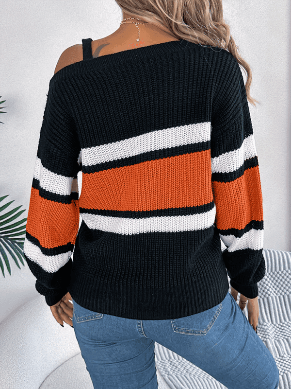 Casual Lantern Sleeve Metal Button Off Shoulder Pullover Sweater